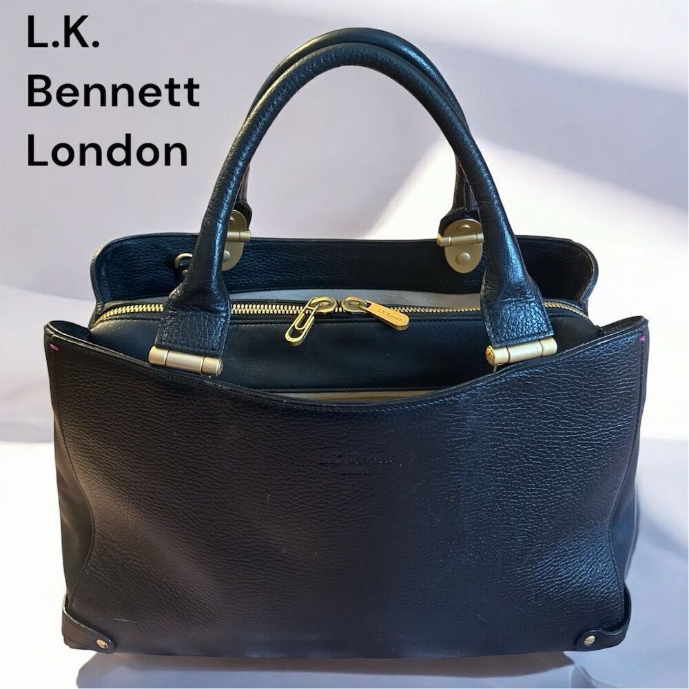 L.K. Bennett London Tt Julia Black Leather Satchel Gold Hardware Crossbody Bag